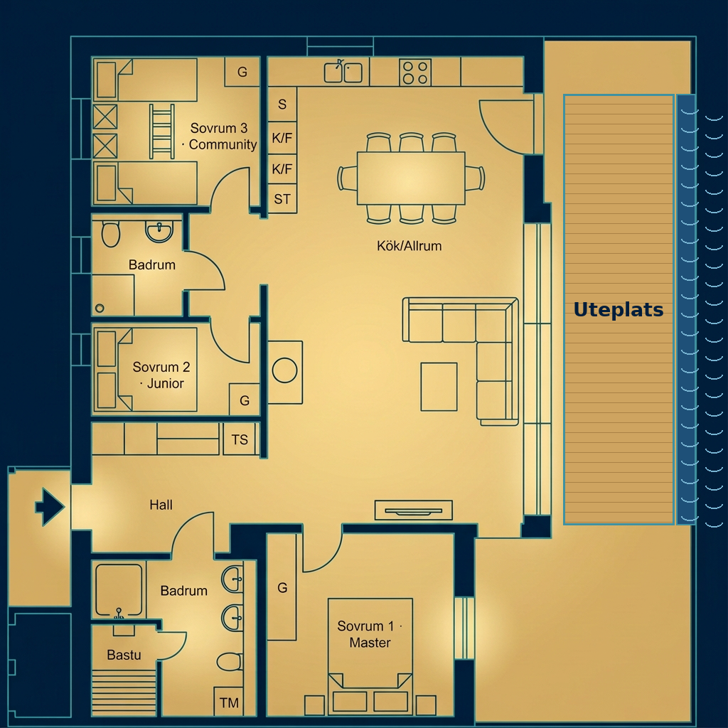 Planritning över Fäbodvägen 2E